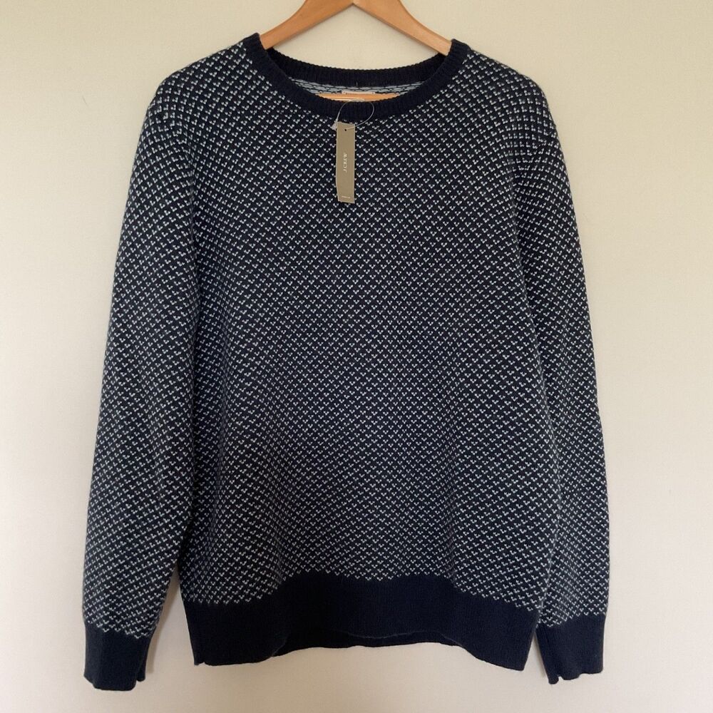 J.Crew Rugged merino wool-blend bird's-eye sweater Sz L Navy Blue BA308 Preppy
